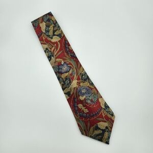 Vintage Oscar De‎ La Renta Couture Men's Red Floral Silk Neck Tie Designer